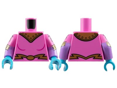 LEGO onderdeel Torso Female Uniform with Gold Shoulder Armor with Rivets and Belt with Oval Buckle Pattern / Medium Lavender Arms with Molded Dark Pink Short Sleeves and Printed Atoms and Gold Stripes Pattern / Medium Azure Hands (973pb5641c01)
