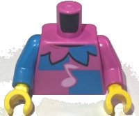 LEGO part Torso Jester Costume with Collar, Dark Azure Panels and Bright Pink Music Note Pattern (BAM) / Dark Pink Arm Left / Dark Azure Arm Right / Yellow Hands 973pb6561c01