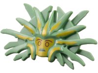 LEGO part Minifigure, Headgear Mask with 2 Blades and 19 Spikes with Gold Face and Highlights, Dark Red Eyebrows, Eyes and Mouth Pattern - Flexible Rubber 5704pb01