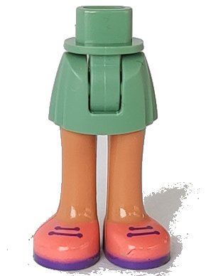 LEGO part Mini Doll Hips and Skirt, Nougat Legs and Coral and Dark Purple Shoes with Laces Pattern - Thick Hinge (92252c00pb034)
