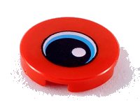 LEGO part Tile, Round 2 x 2 with Bottom Stud Holder with Eye with Medium Azure Iris and Black Pupil Pattern 14769pb263