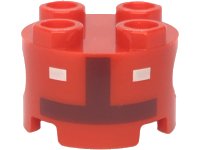 LEGO part Brick, Round 2 x 2 with Pin Holes with Two White Rectangles and Dark Red Inverted T-Shape Pattern (Super Mario Toad Torso) 17485pb013
