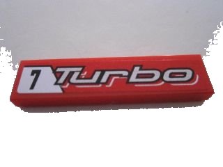 LEGO part Tile 1 x 4 with '7 Turbo' on Red Background Pattern (Sticker) - Set 8495 (2431pb0202)