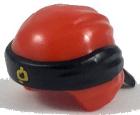 LEGO part Minifigure, Headgear Ninjago Wrap Type 3 with Molded Black Bandana and Knot and Printed Bright Light Orange Ninjago Logogram Letter H Pattern 24496pb12