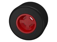 Ruota 8mm D. x 9mm per Slick, Foro Dentellato per Perno Supporto Ruote con Pneumatico Nero Slick Liscio Piccolo Largo (30027b / 30028) in rosso, numero pezzo LEGO 30027bc01