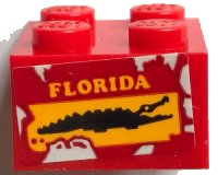 LEGO part Brick 2 x 2 with Yellow 'FLORIDA' and Black Crocodile on Red Background Pattern (Sticker) - Set 70907 3003pb101