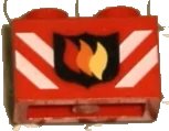 LEGO part Brick 1 x 2 with Fire Logo Badge and White Stripes Pattern 3004pb004