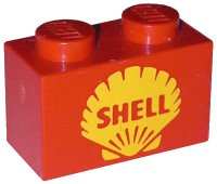 LEGO part Brick 1 x 2 with Shell Logo II Pattern 3004pb011