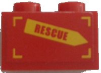 LEGO part Brick 1 x 2 with 'RESCUE' on Yellow Arrow Pattern Model Right Side (Sticker) - Set 60010 3004pb157R