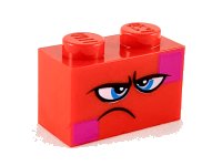 LEGO part Brick 1 x 2 with Dark Azure Eyes, Furrowed Eyebrows, Frown and Magenta Squares on Two Corners Pattern (Queen Watevra Wa'Nabi Face) 3004pb187
