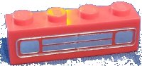 Brick 1 x 4 with Car Grille Chrome Pattern (Embossed Print) in rot, LEGO Teilenummer 3010pb035d