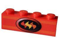 LEGO part Brick 1 x 4 with Oval Fire Logo on Orange Stripes Pattern 3010pb045