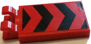 LEGO onderdeel Tile, Modified 2 x 3 with 2 Clips with Black and Red Chevron Stripes Pattern (Sticker) - Set 60027 (30350bpb046)