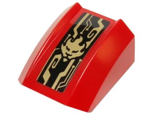 LEGO part Slope, Curved 2 x 2 Lip with Gold Kai Symbol and Mechanical Lines Pattern (Sticker) - Set 70736 (30602pb078)