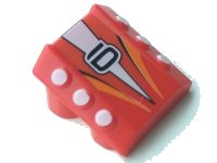 LEGO part Stein, Modifié 2 x 2 Sans Tenons, Incliné avec 6 Pistons Latéraux Surélevés et Motif '6', Triangle Blanc et Rayures Orange 30603pb05