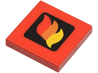 LEGO part Tile 2 x 2 with Classic Fire Logo Small Pattern (3068p57)