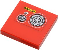 LEGO part Tile 2 x 2 with 'Octane-88', 'oil' and 2 Filler Caps Pattern (Sticker) - Set 9441 3068pb0587