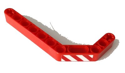 LEGO part Technic, Liftarm, Modified Bent Thick 1 x 11.5 Double with Red and White Danger Stripes Pattern Model Right Side (Sticker) - Set 42082 (32009pb031R)