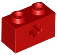 Technic, Stein 1 x 2 with Axle Hole en rouge, numéro de pièce LEGO 32064