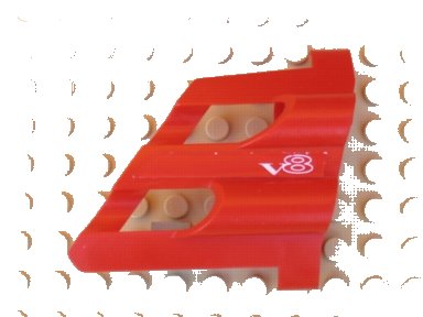 LEGO part Technic, Panel Fairing # 1 Large Short, Large Holes, Side A with White 'V8' Pattern (Sticker) - Set 8448 (32190pb02)