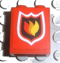LEGO part Stein 1 x 2 x 2 con Soporte de Eje Interior con patrón Insignia Logo de Fuego (Pegatina) - Set 7945 3245bpb05