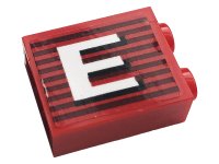 LEGO part Brick 1 x 2 x 2 with Inside Stud Holder with Gray Stripes and White Capital Letter E Pattern Model Right Side (Sticker) - Set 10272 3245cpb144R