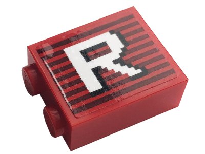 LEGO part Brick 1 x 2 x 2 with Inside Stud Holder with Gray Stripes and White Capital Letter R Pattern (Sticker) - Set 10272 (3245cpb148)