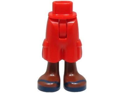 LEGO part Mini Doll Hips and Trousers Cropped Large Pockets with Molded Reddish Brown Legs and Printed Dark Blue Sandals with V-Shaped Straps Pattern - Thin Hinge (35216bc00pb010)