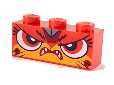 LEGO part Brick 1 x 3 with Cat Face Fierce Pattern (Angry Warrior Kitty) (3622pb109)