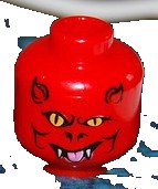 LEGO part Minifigure, Head Alien Devil with Horns, Yellow Eyes, White Fangs, and Bright Pink Tongue Pattern 3626pb0389