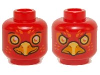 LEGO part Minifigure, Head Dual Sided Alien Chima Phoenix with Yellow Eyes and Beak, Orange Eye Shadow and Feathers, Surprised / Stern Pattern 3626pb1146