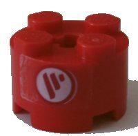 LEGO part Brick, Round 2 x 2 with Axle Hole with 3 Red Stripes in White Circle Pattern (Sticker) - Set 42100 3941pb39