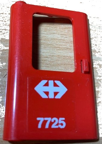 LEGO part Door 1 x 4 x 5 Train Left, Thin Support at Bottom with White Double Arrow (Swiss Federal Railways) and '7725' Pattern (Sticker) - Set 7725 (4181pb076)