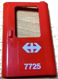 LEGO part Door 1 x 4 x 5 Train Right, Thin Support at Bottom with White Double Arrow (Swiss Federal Railways) and '7725' Pattern (Sticker) - Set 7725 4182pb076