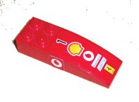 LEGO part Slope, Curved 6 x 2 with Number 1, Shell, Vodafone, Olympus, Fiat, and Ferrari Logos on Top, Vodafone Logo on Both Sides Pattern (Stickers) - Sets 8362 / 8375 / 8654 44126pb001