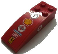 LEGO part Slope, Curved 6 x 2 with Number 1 in Circle, Shell, Vodafone, Olympus, Fiat, and Ferrari Logos on Top, Vodafone Logo on Both Sides Pattern (Stickers) - Sets 8672 / 8673 44126pb018