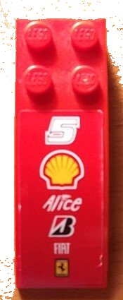 LEGO onderdeel Slope, Curved 6 x 2 with Number 5, Shell, Alice, Bridgestone, Fiat, and Ferrari Logos Pattern (Sticker) - Set 8144-2 (44126pb050)