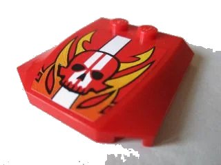 LEGO onderdeel Wedge 4 x 4 x 2/3 Triple Curved with Skull, Flames and Stripe Pattern (Sticker) - Set 8897 (45677pb060)
