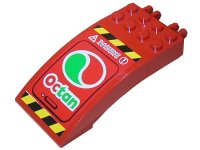 LEGO part Windscreen 8 x 4 x 2 Curved with Locking Dual 2 Fingers with Octan Logo, Black and Yellow Danger Stripes Pattern (Sticker) - Set 7244 46413pb003