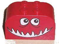 LEGO part Slope, Curved 4 x 2 x 2 Double with 4 Studs with Monster Face with Black and White Eyes, Open Mouth Smile Pattern 4744pb09
