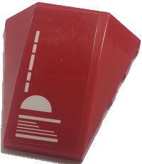 LEGO part Wedge 4 x 4 Triple Curved No Studs with White Lines and Half Circle on Red Background Pattern (Sticker) - Set 70615 47753pb083
