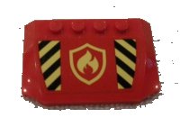 LEGO onderdeel Wedge 4 x 6 x 2/3 Triple Curved with Black and Yellow Danger Stripes and Fire Logo Badge Pattern (Sticker) - Set 60214 52031pb146