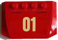 LEGO onderdeel Wedge 4 x 6 x 2/3 Triple Curved with Bright Light Yellow '01' on Red Background Pattern (Sticker) - Set 60215 52031pb172