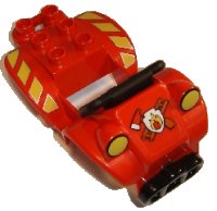 LEGO onderdeel Duplo Cabin 4 x 7 x 2 Four Wheel Bike with Black Handlebars with Fire Pattern 54005c01pb02