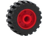 LEGO part Wheel 18mm D. x 14mm with Pin Hole, Fake Bolts and Shallow Spokes with Black Tire 30.4 x 14 Offset Tread - Band Around Center of Tread (55981 / 92402) 55981c05