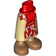 LEGO part Mini Doll Hips and Tan Skirt Long with Printed Red, Bright Pink, and Yellowish Green Feathers, Molded Medium Nougat Legs and Feet Pattern - Thick Hinge 59595c02pb01