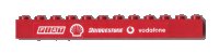 LEGO part Brick 1 x 12 with White 'FIAT', Shell Logo, 'BRIDGESTONE', Vodafone Logo and 'vodafone' on Red Background Pattern (Sticker) - Set 8654 6112pb010