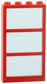 Window 1 x 4 x 6 with 3 Panes with Fixed Trans-Light Blue Glass en rouge, numéro de pièce LEGO 6160c03