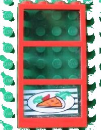 LEGO part Window 1 x 4 x 6 with 3 Panes with Fixed Trans-Light Blue Glass with Pizza Pointing Left Pattern (Sticker) - Set 4556 6160c03pb08