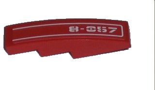 LEGO onderdeel Slope, Curved 4 x 1 with White Pinstripe and '8-057' Pattern Model Right (Sticker) - Set 8057 (61678pb005R)